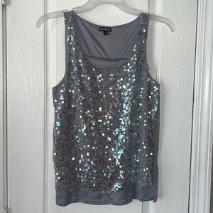 Express Y2K EUC Sequin Grey Top